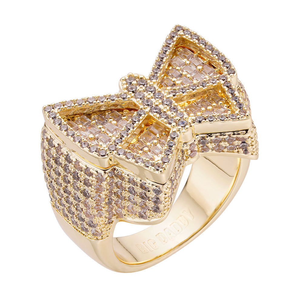 Gold butterfly iced out diamond ring with pavΓ© settings on all sides