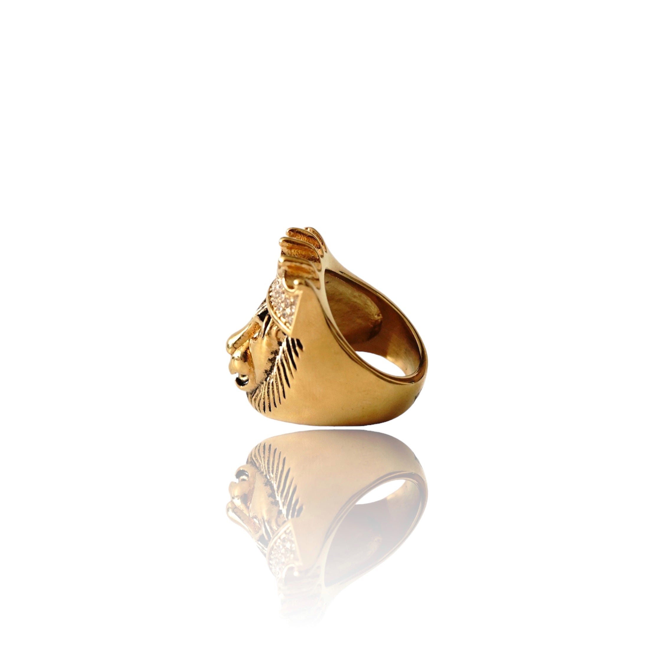 Big Daddy Lionhead Pave Crown Gold Ring - Ring