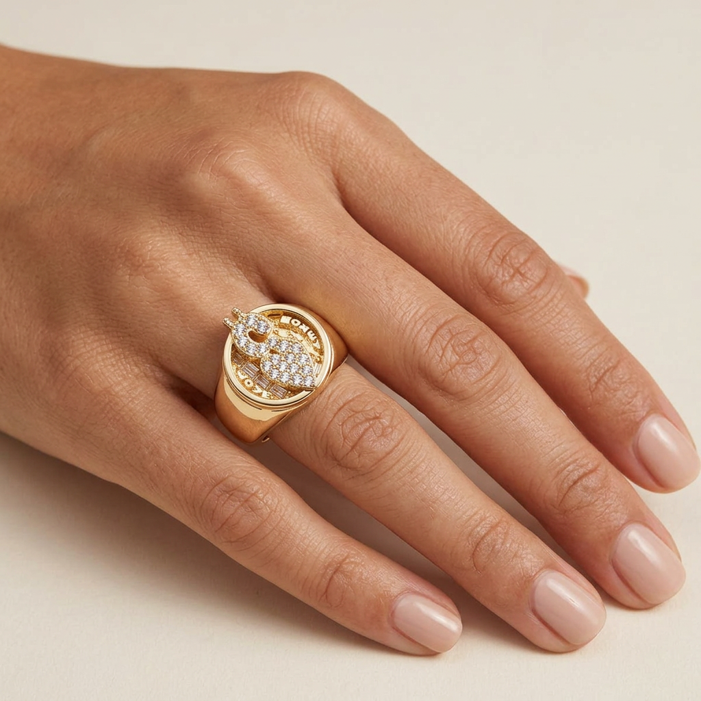 Big Daddy Love Money diamond ring worn on finger showing fit and shine
