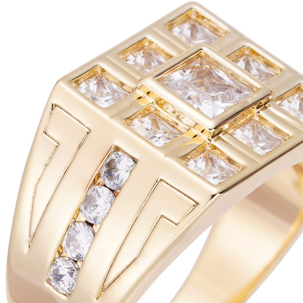 Angled view of Stellar ring showcasing multiple square crystals and side band detailing