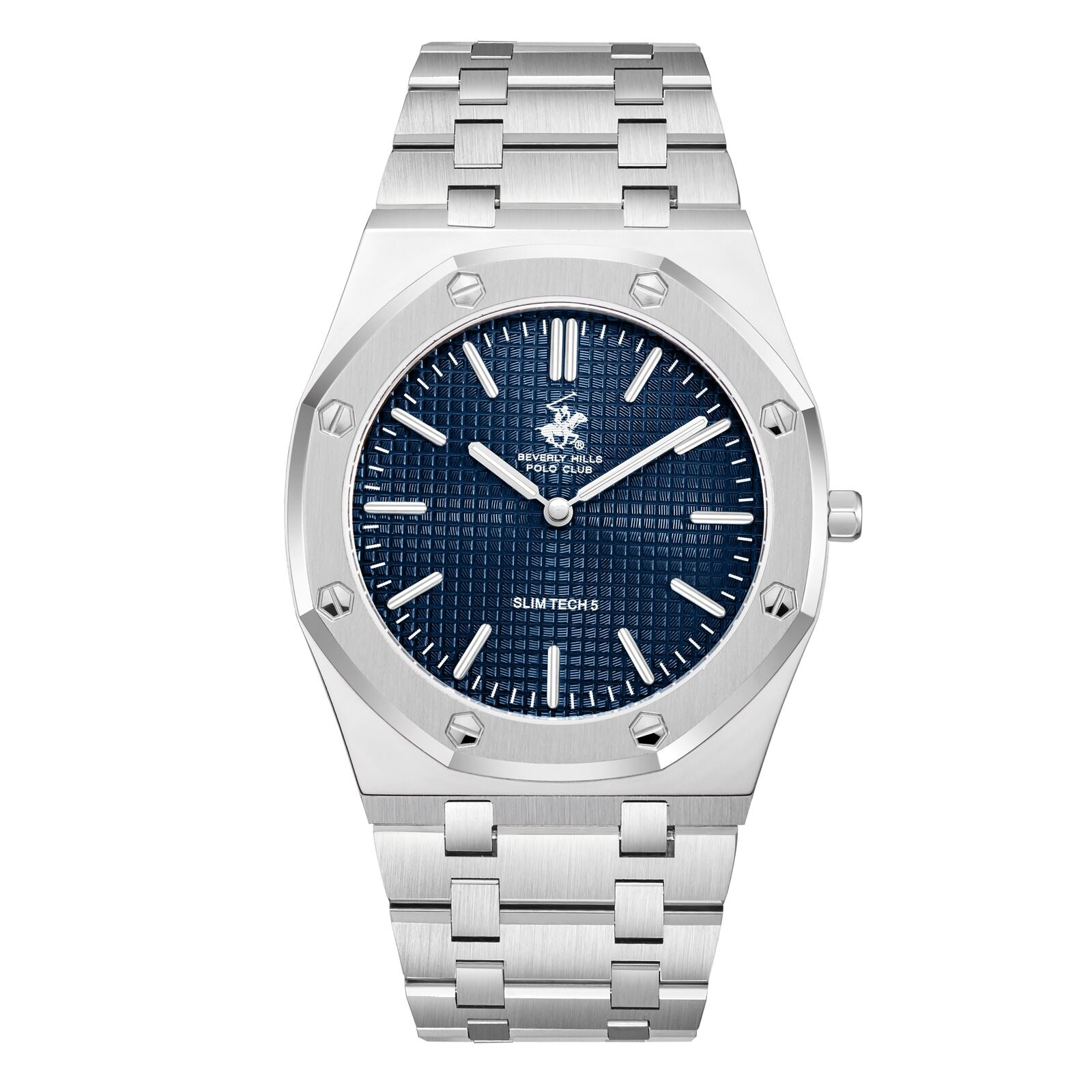 Beverly Hills Polo Club Slim Tech 5 silver watch with blue dial and white indices