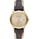 Burberry Men’s Swiss Made Quartz Black Check Stamped Leather Strap Gold Dial Men's Watch BU9032 - Watches of Australia