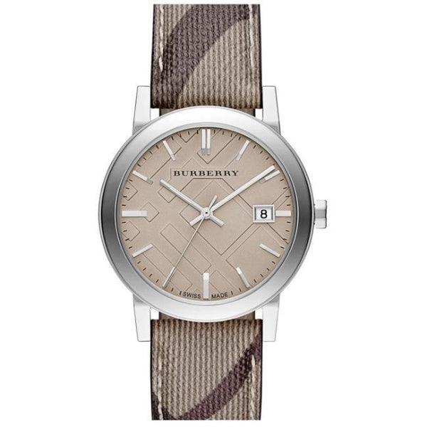 Burberry Brown Dial Brown Chequered Leather Strap Watch For Unisex Unisex Watch BU9029 - The Watches Men & CO