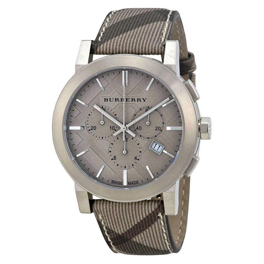 Burberry BU9361 brown impressed check dial chronograph watch with check fabric strap