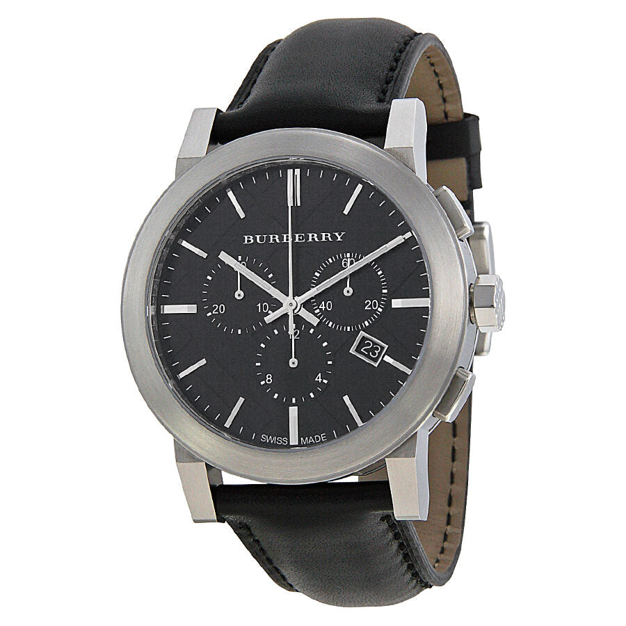 Burberry Chronograph Black Dial Black Leather Men's Watch BU9356