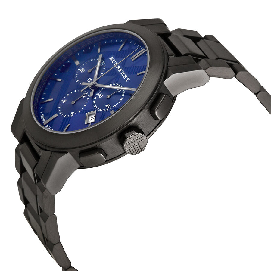 Burberry Chronograph Blue Dial Dark Grey Ion-plated Men's Watch BU9365