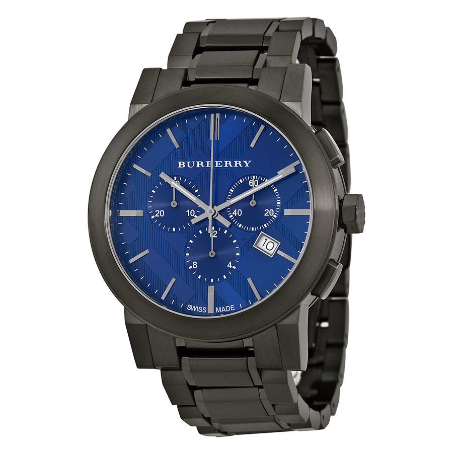 Burberry Chronograph Blue Dial Dark Grey Ion-plated Men's Watch BU9365