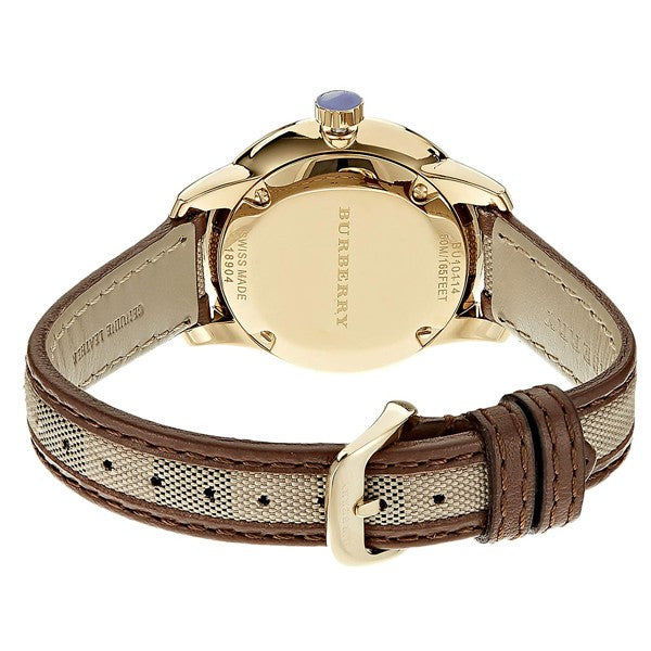 Burberry Womenβs Swiss Made Leather Strap Gold Dial Women's Watch BU10114 - The Watches Men & CO #3