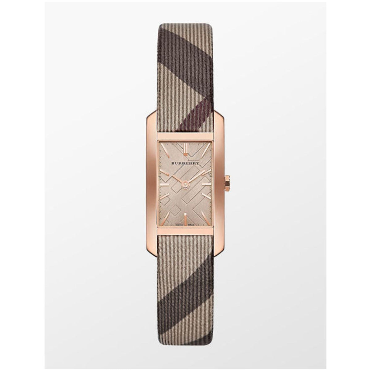 Burberry Heritage ladies watch BU9510 front view with rectangular face and striped strap