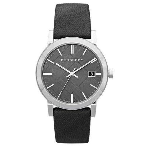 Burberry Unisex Leather Strap NOVA Check Black Unisex Watch BU9024 - The Watches Men & CO
