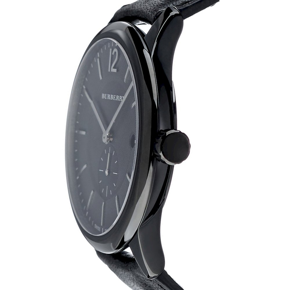 Burberry Swiss Black Leather Strap Black Dial Men's Watch BU10003