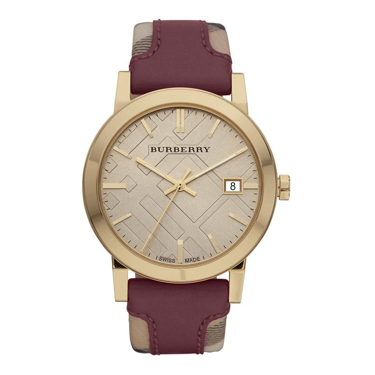 Burberry The City Check Maroon Leather Women’s Watch BU9017 - Watch
