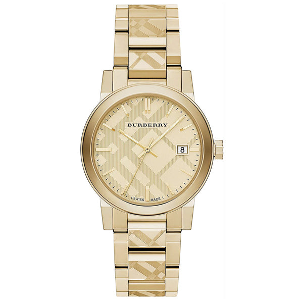 Burberry The City Engraved Checked Gold Tone Men's Watch BU9038