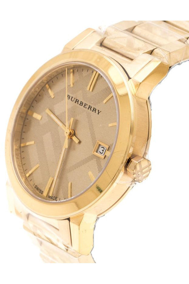 Burberry The City Engraved Checked Gold Tone Men's Watch BU9038