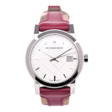 Burberry The City White Dial Haymarket Pink Leather Strap Watch for Women - BU9149