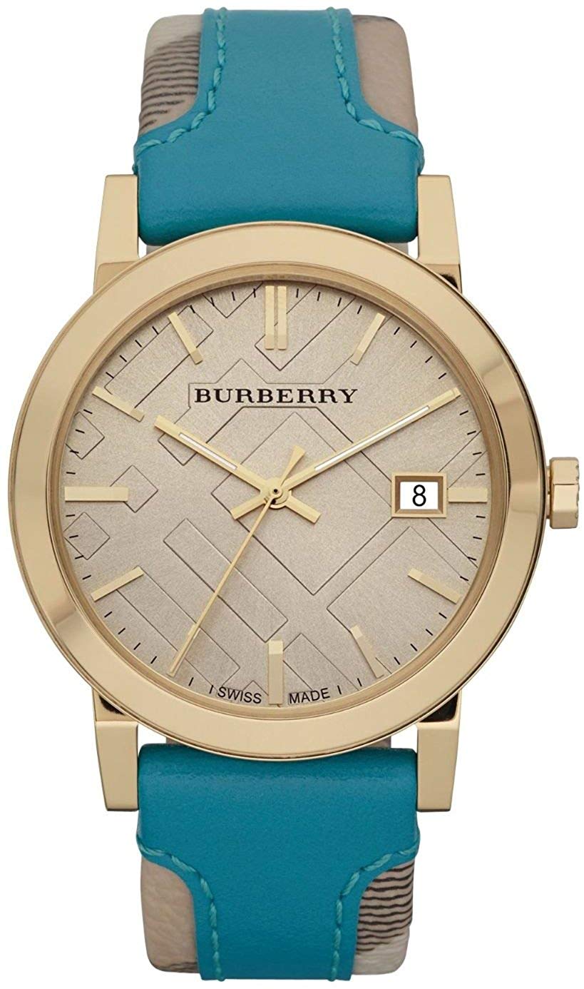 Burberry Turquoise Leather Nova Check 38mm Womenβs Watch BU9018 - Watch