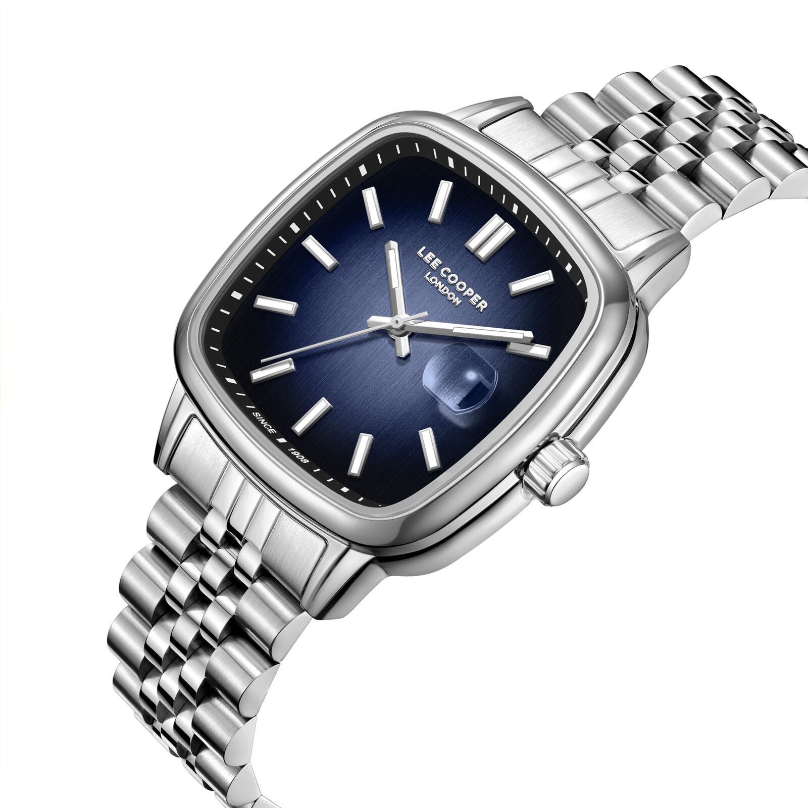 Lee Cooper Modern Square Date Window Blue Dial Silver Watch - LC08306.390