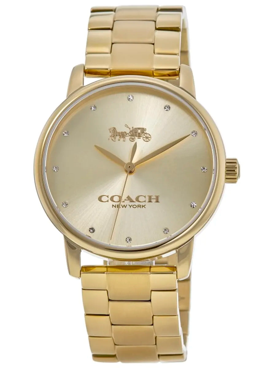 Coach Grand Quartz Crystal Gold Dial Ladies Watch 14502927