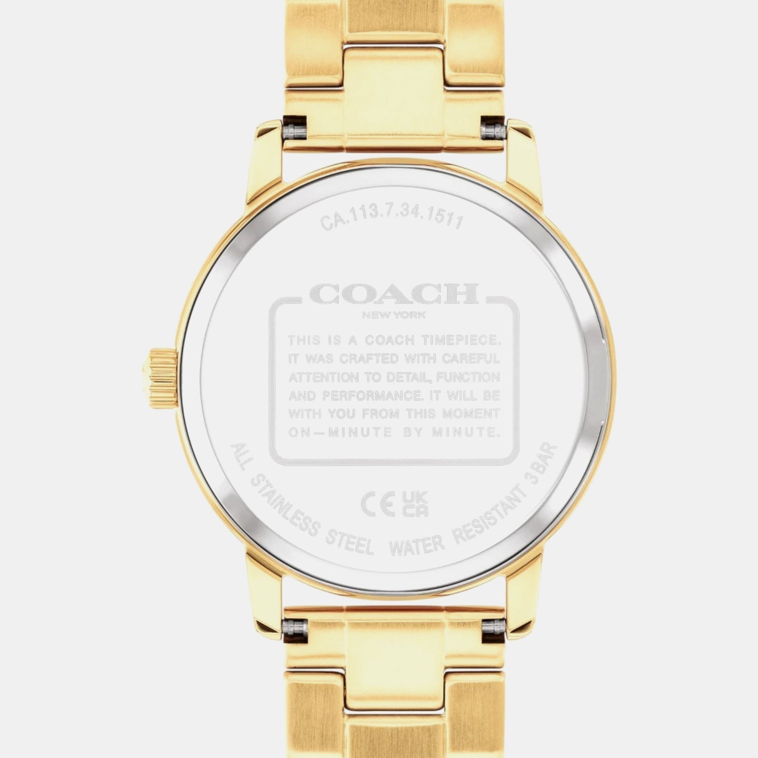 Coach Grand watch caseback with stainless steel water resistance text