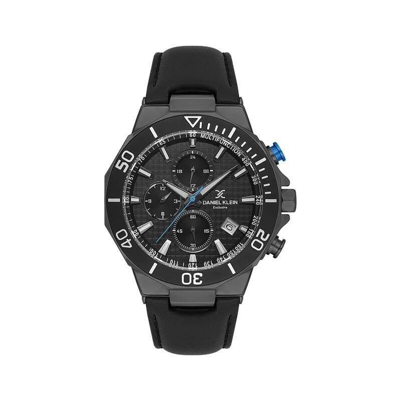 Daniel Klein Exclusive Multifunction Black Genuine Leather Starp Grey Watch - DK.1.13841-3