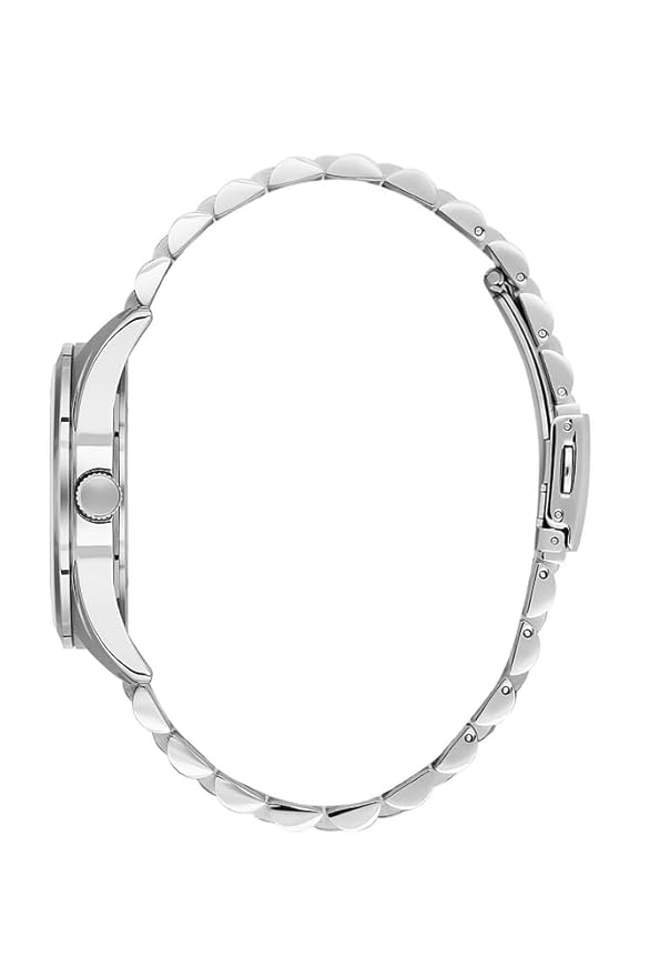 Side view of Daniel Klein Premium silver watch with metal link bracelet