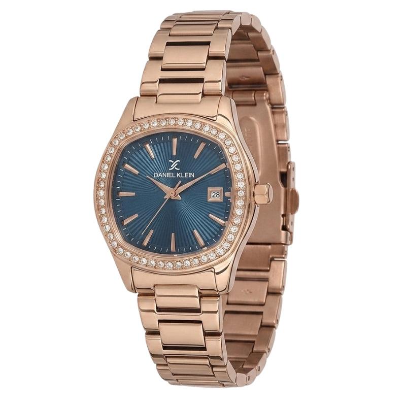 Daniel Klein Premium Dimond Navy Blue Dial Rose Gold Watch - DK.1.13866-5