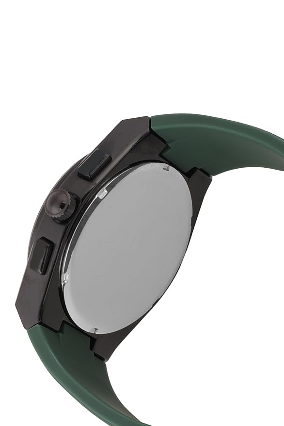 Daniel Klein watch angle view displaying black case and green strap detail