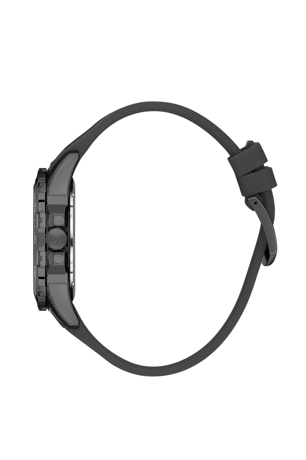 Side view of Daniel Klein Premium watch showing case profile and silicone strap
