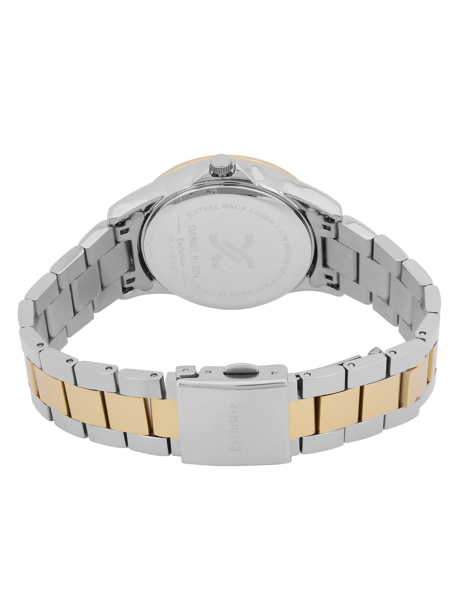 Daniel Klein watch caseback showing silver and gold two-tone construction