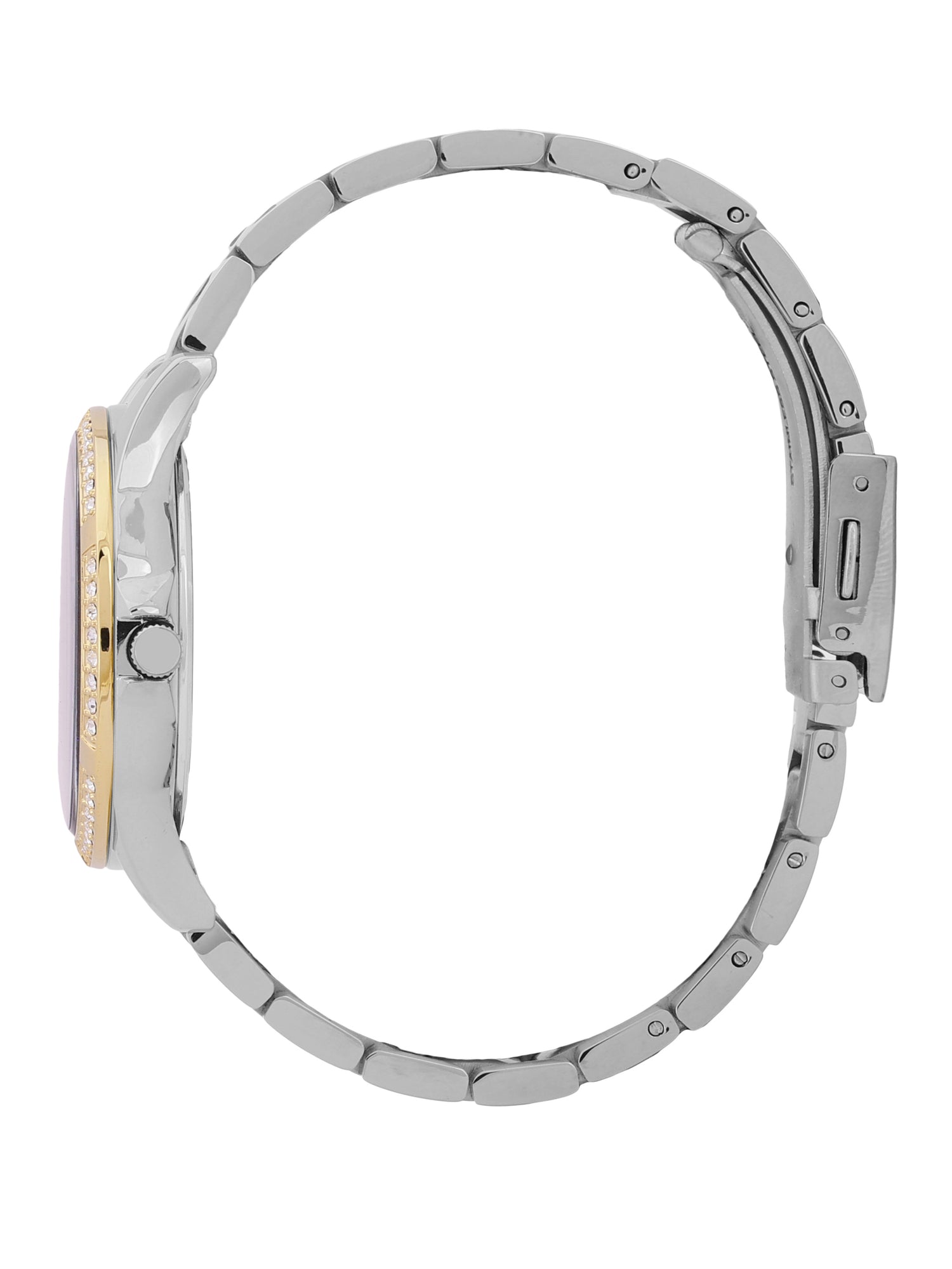 Daniel Klein two-tone watch side profile with gold and silver bracelet detail