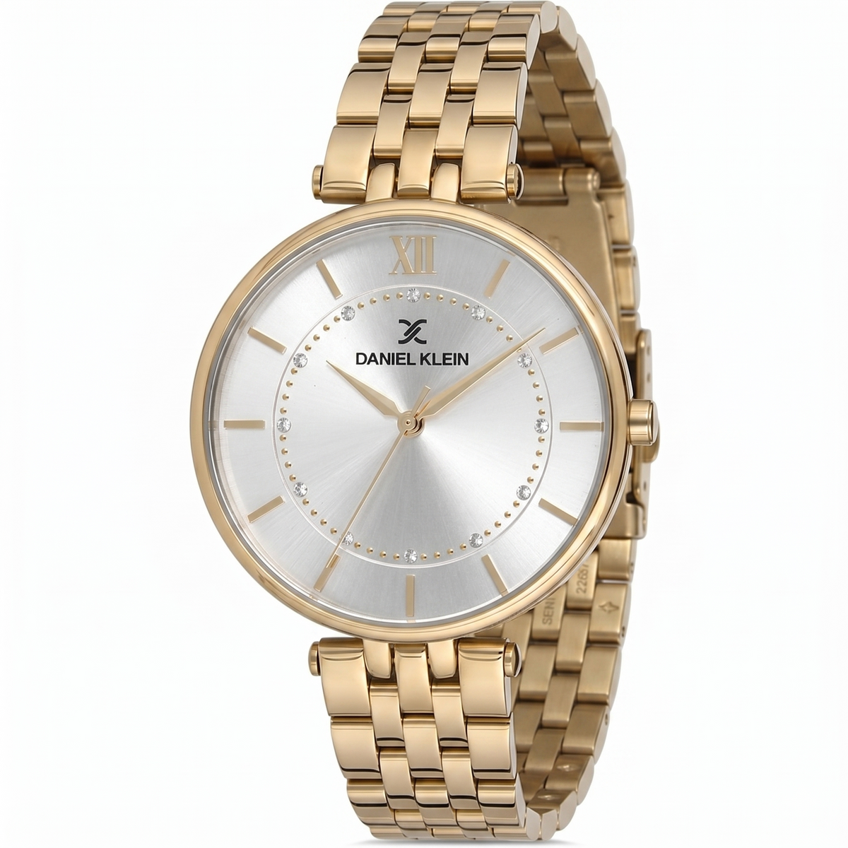 Daniel Klein Classic white dial gold women's watch with Roman numerals and gold bracelet