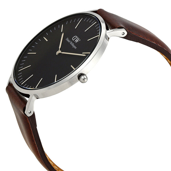 Daniel Wellington Bristol 40mm Black Dial Brown Genuine Leather Men's Watch - DW00100131