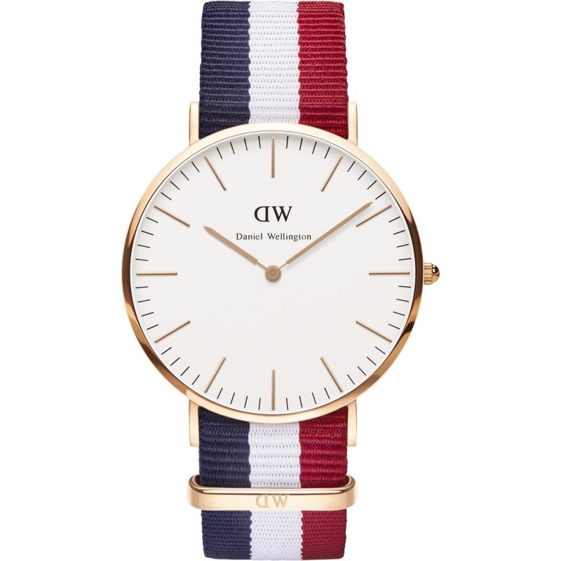 Daniel Wellington Cambridge 40mm White Dial Tricolour Strap Men's Gold Watch - DW00100003