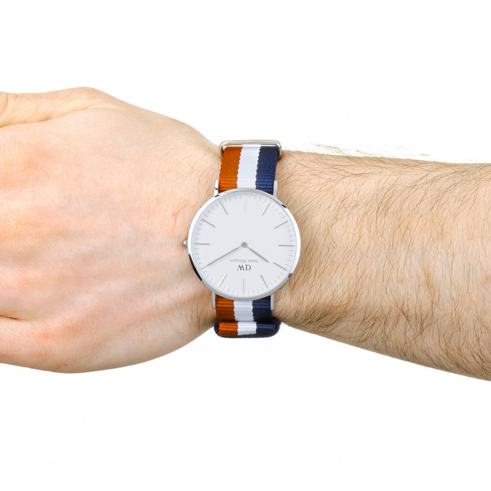 Daniel Wellington Cambridge 40mm White Dial Tricolour Strap Men's Silver Watch - DW00100017