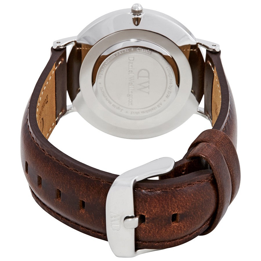 Daniel Wellington Classic Bristol 36mm White Dial Dark Brown Genuine Leather Silver Watch - DW00100056