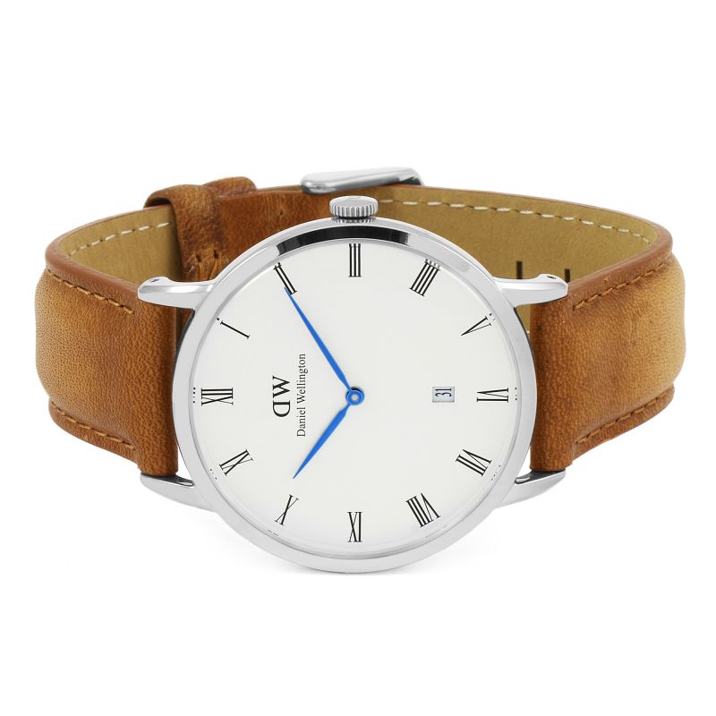 Daniel Wellington Dapper Durham 38mm White Dial Brown Genuine Leather Silver Date Watch - DW00100116