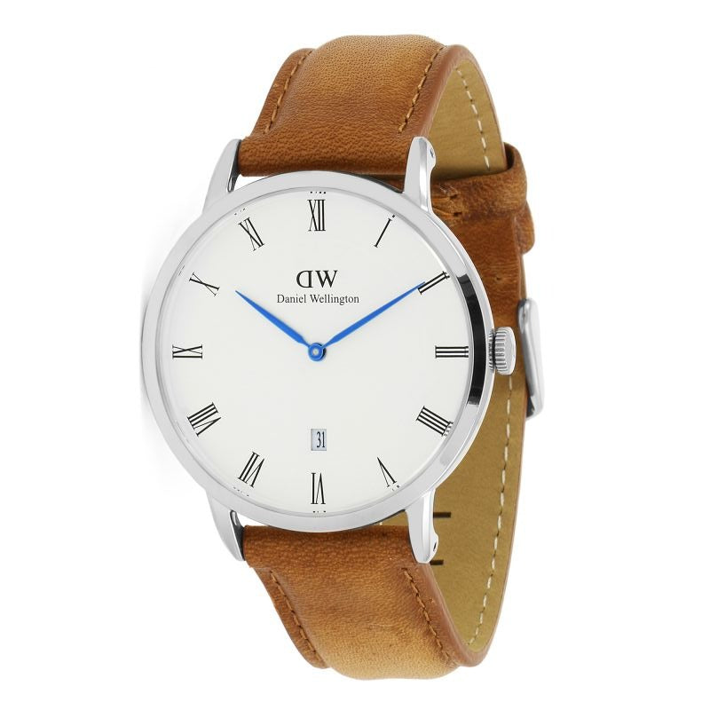 Daniel Wellington Dapper Durham 38mm White Dial Brown Genuine Leather Silver Date Watch - DW00100116
