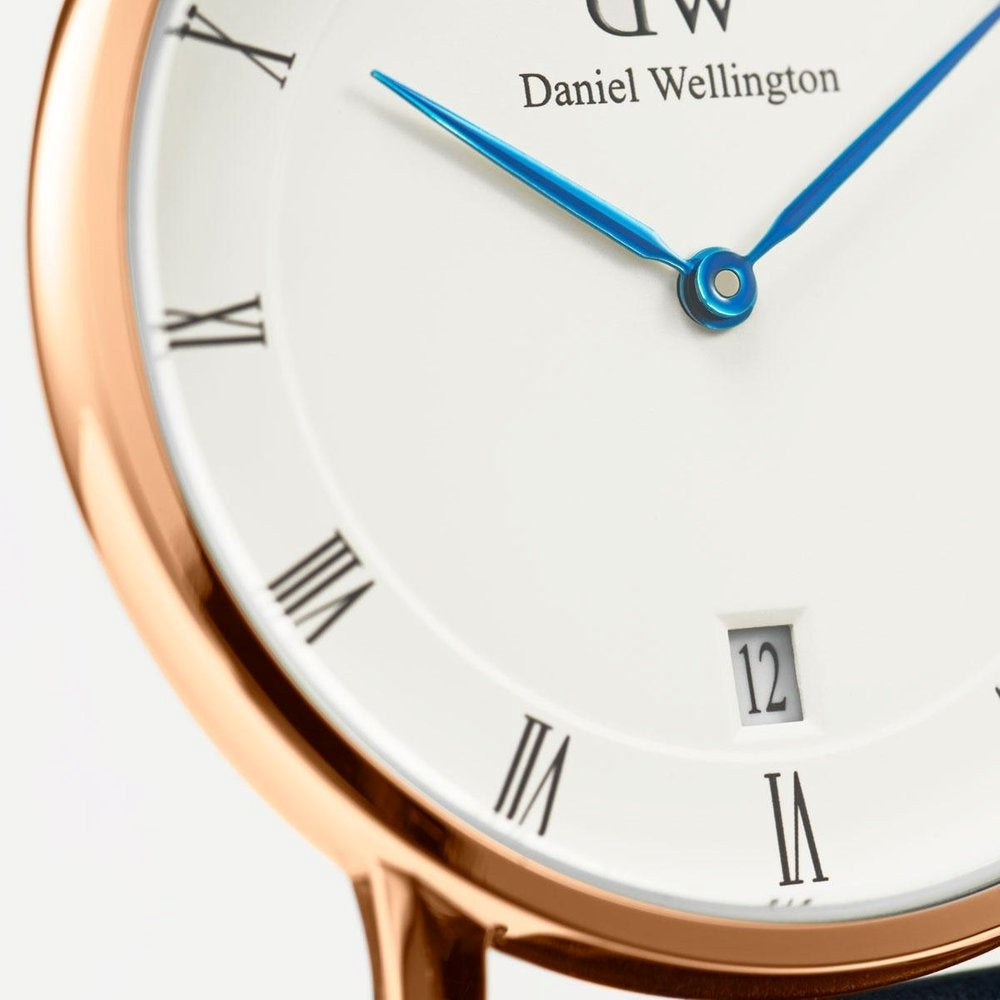 Daniel Wellington Dapper Reading 38mm White Dial Black Genuine Leather Gold Date Watch - DW00100107