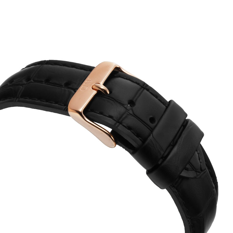 Daniel Wellington Dapper Reading 38mm White Dial Black Genuine Leather Gold Date Watch - DW00100107