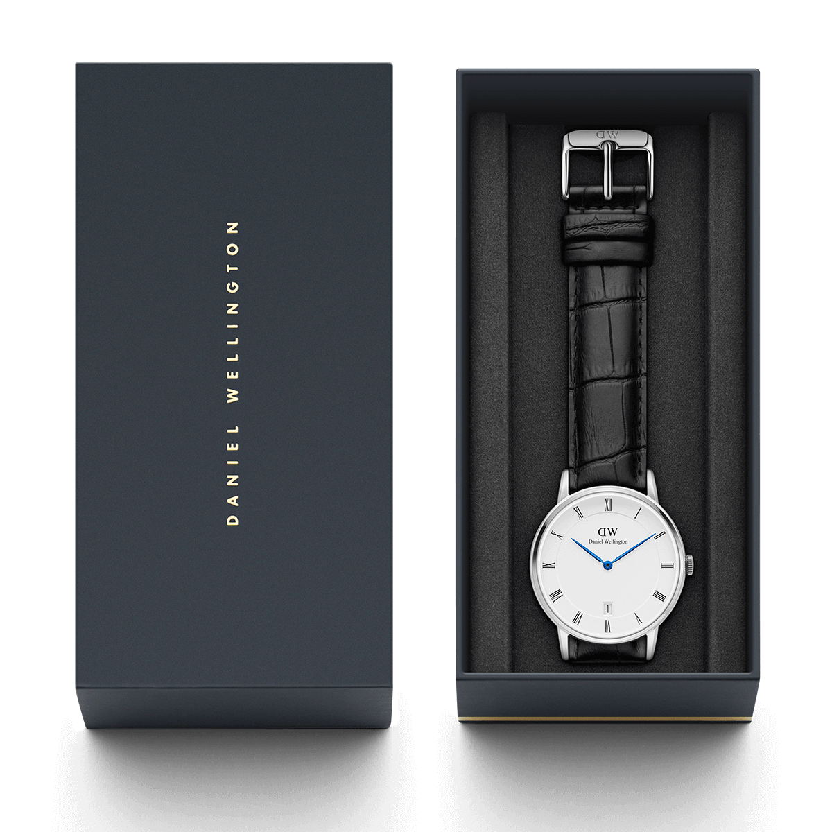 Daniel Wellington Dapper Reading 38mm White Dial Black Genuine Leather Silver Date Watch - DW00100108