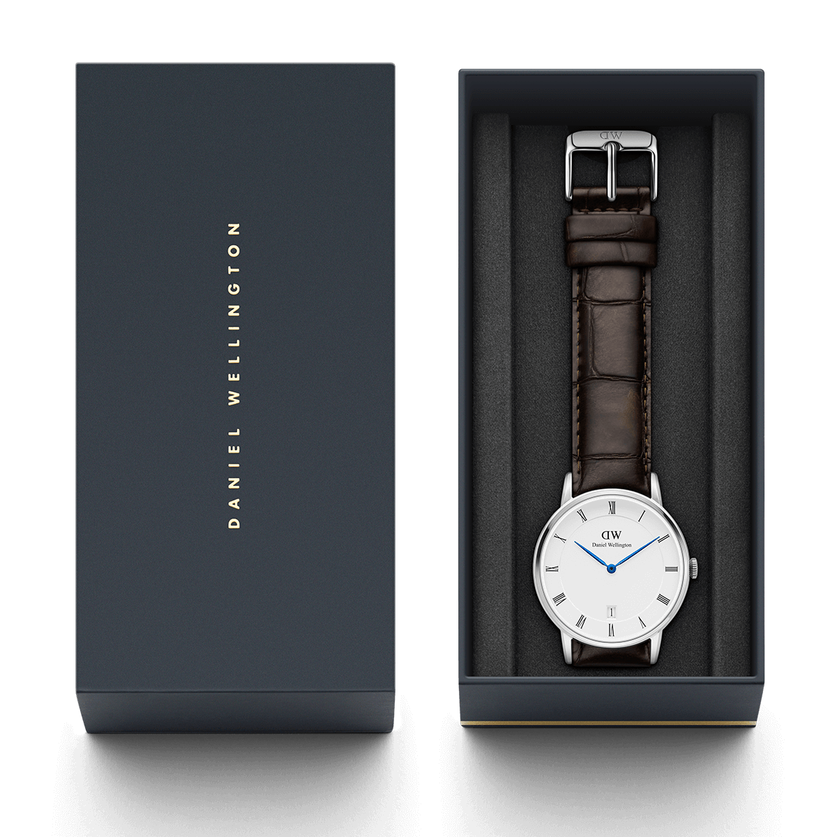 Daniel Wellington Dapper York 38mm White Dial Black Genuine Leather Silver Date Watch - DW00100089