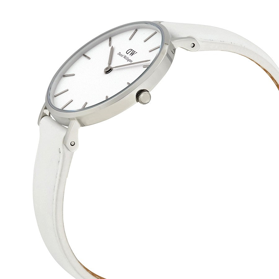 Daniel Wellington Petite Bondi 32mm White Dial Genuine Leather Women's Silver Watch - DW00100190
