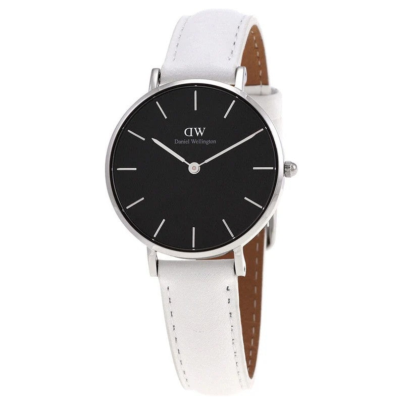 Daniel Wellington Petite Bondi 32mm watch three-quarter angle view with white strap