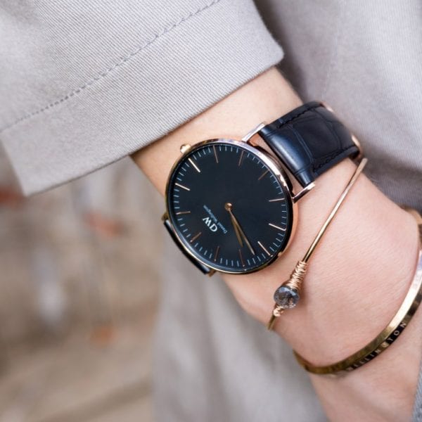 Daniel Wellington Reading 36mm Black Dial Genuine Leather Gold Watch - DW00100141