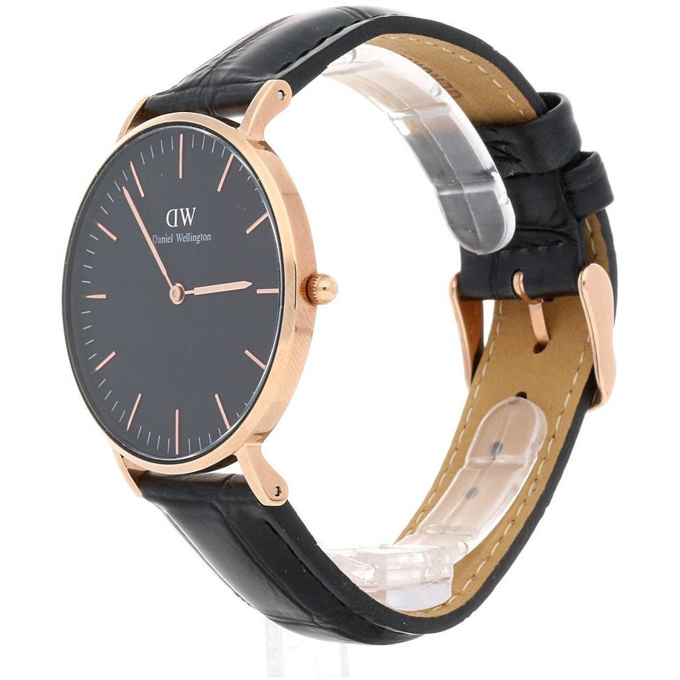 Daniel Wellington Reading 36mm Black Dial Genuine Leather Gold Watch - DW00100141