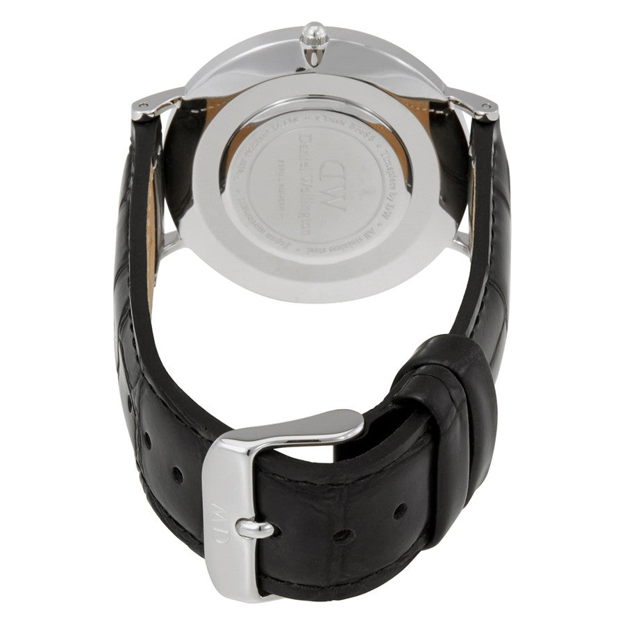 Daniel Wellington Reading 36mm White Dial Black Genuine Leather Silver Watch - DW00100058