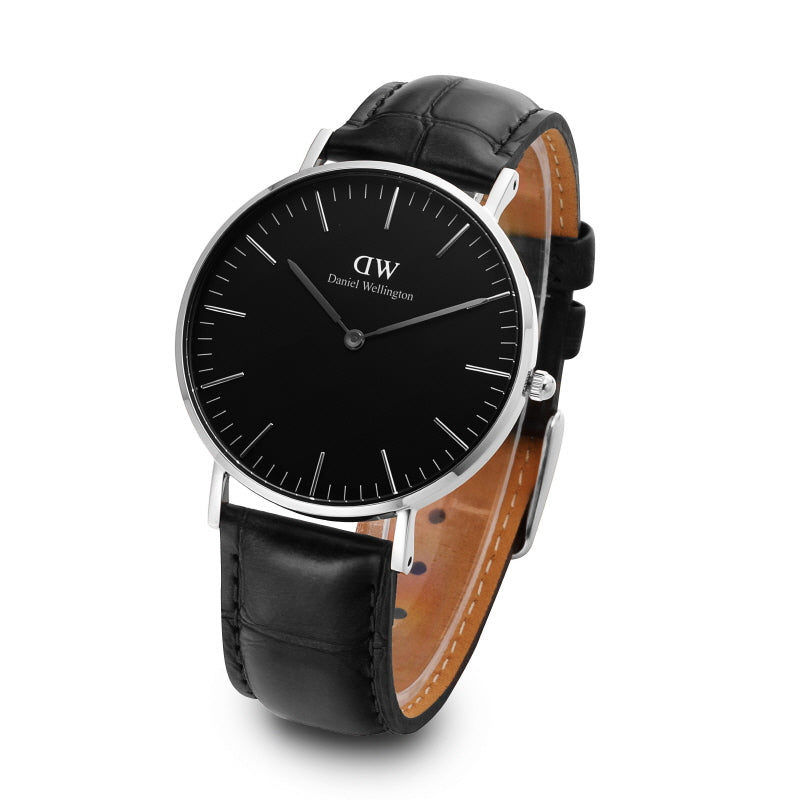 Daniel Wellington Reading 40mm Black Genuine Leather Men's Silver Watch - DW00100135
