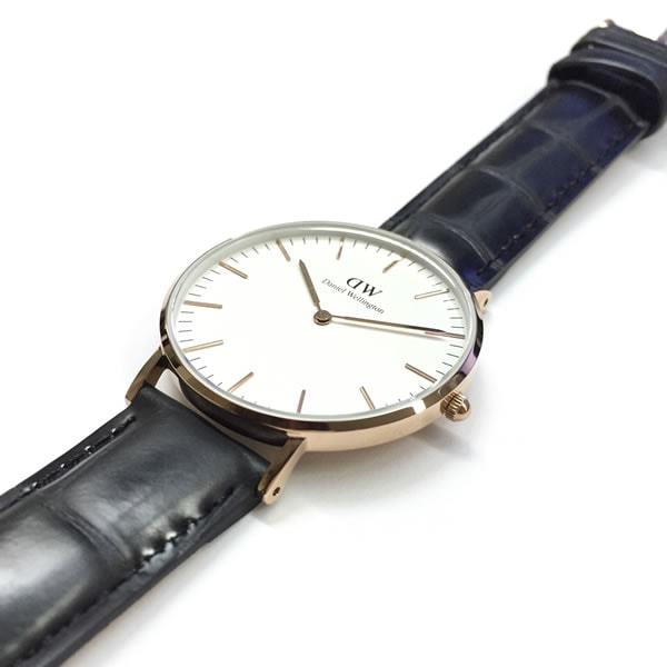 Daniel Wellington Shifeled 36mm White Dial Black Genuine Leather Gold Watch - DW00100041