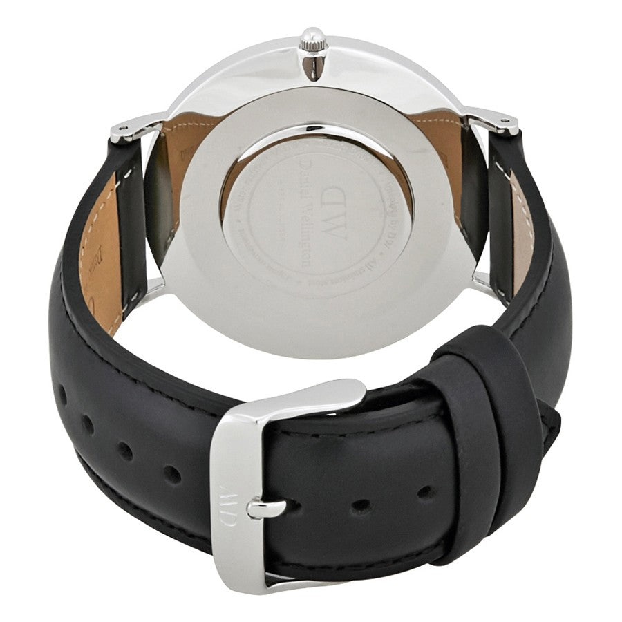Daniel Wellington Sheffield 40mm White Dial Black Genuine Leather Men's Silver Watch - DW00100020