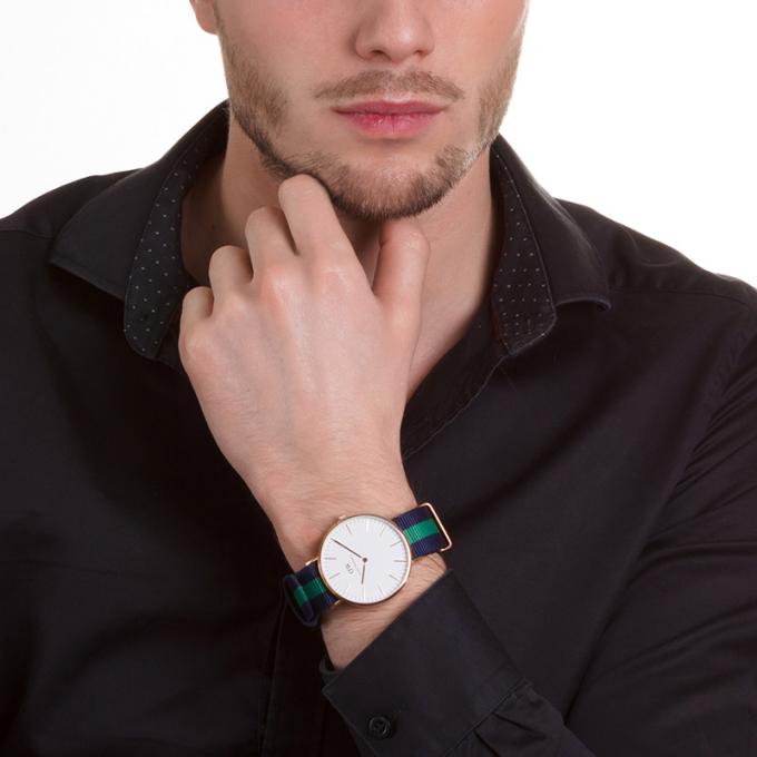 Daniel Wellington Warwick 40mm White Dial Blue & Green Nato Strap Men's Gold Watch - DW00100005